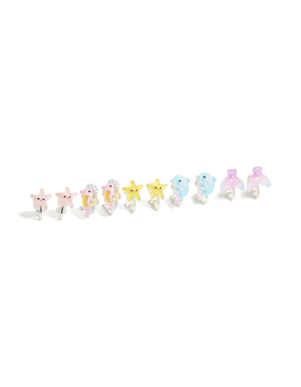 Kids Silver Cute Sea Clip-On Earrings 5-Pack