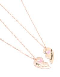 Kids Rose Gold Butterfly Heart Big & Little Sister Necklaces 2-Pack - link has visual effect only