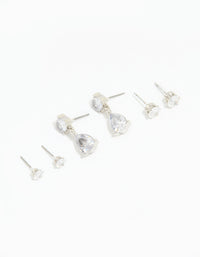 Silver Cubic Zirconia Stud & Drop Earrings 3-Pack - link has visual effect only
