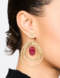 Gold Red Bead Layered Teardrop Shaped Stud Earrings - link has visual effect only