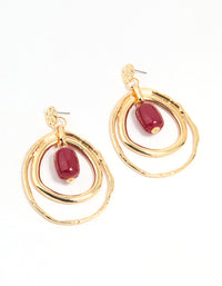 Gold Red Bead Layered Teardrop Shaped Stud Earrings - link has visual effect only