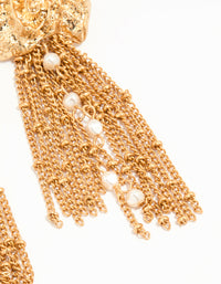 Gold Pearl Chain Drop Earrings - link has visual effect only