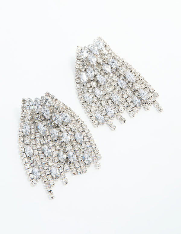 Silver Diamante Chain Drop Earrings