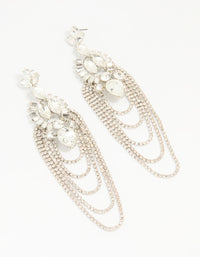 Silver Diamante Layered Chain Drop Earrings - link has visual effect only