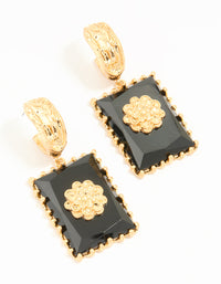 Worn Gold Black Stone Drop Earrings - link has visual effect only