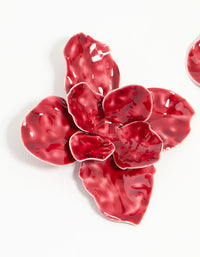 Gold Red Floral Large Stud Earrings - link has visual effect only