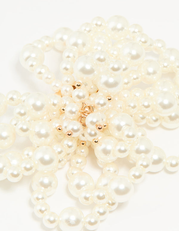 Gold Pearl Floral Stud Earrings