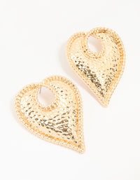 Gold Textured Heart Large Stud Earrings - link has visual effect only