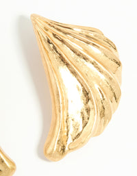 Worn Gold Textured Curved Large Stud Earrings - link has visual effect only