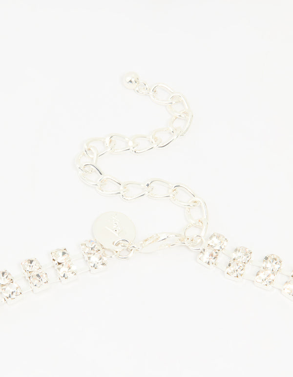 Silver Diamante Statement V-Necklace