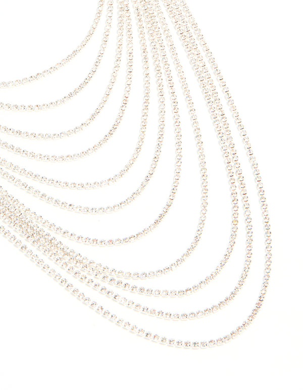 Silver Diamante Long Layered Chain Necklace