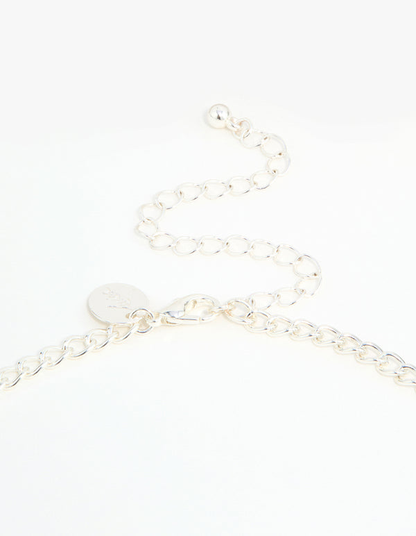 Silver Diamante Long Layered Chain Necklace