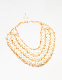 Gold Pearl Chain Layered Statement Necklace - link has visual effect only