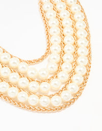 Gold Pearl Chain Layered Statement Necklace - link has visual effect only