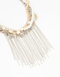 Mixed Metal Pearl Chain Fringe Necklace - link has visual effect only