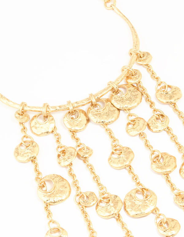 Gold Fringe Disc Statement Necklace