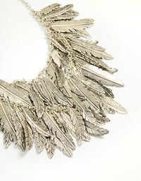 Worn Silver Feather Charm Layered Necklace - link has visual effect only