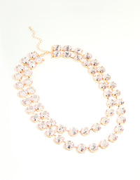Gold Pink Diamante Statement Necklace - link has visual effect only