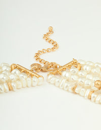 Worn Gold Pearl Layered Necklace - link has visual effect only