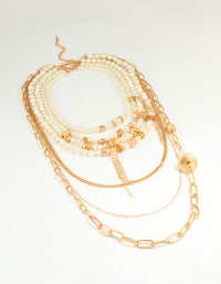 Worn Gold Pearl Layered Chain Necklace - link has visual effect only