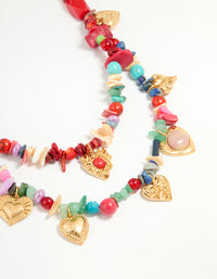 Worn Gold Multicoloured Semi-Precious Beaded Necklace - link has visual effect only