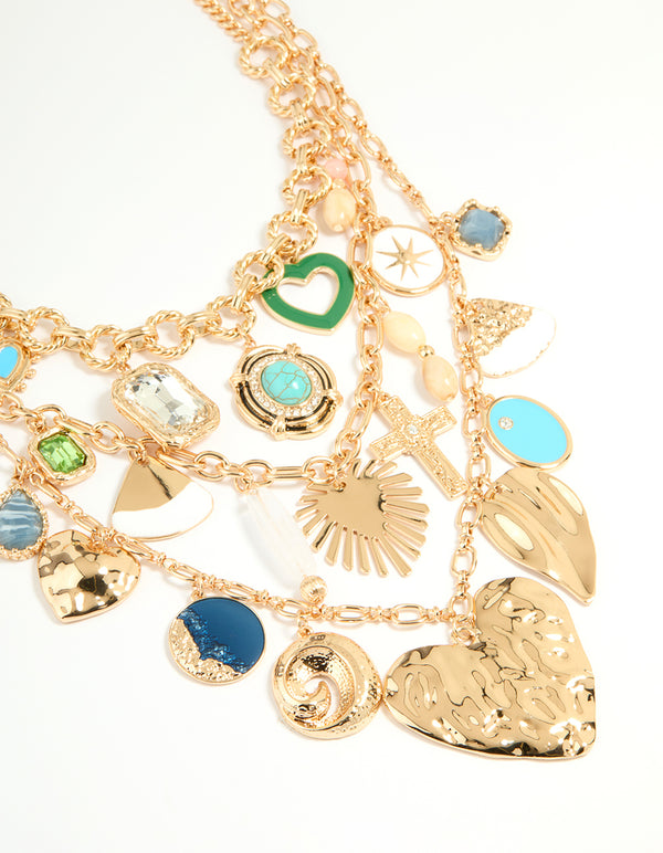Gold Heart & Celestial Charm Necklace