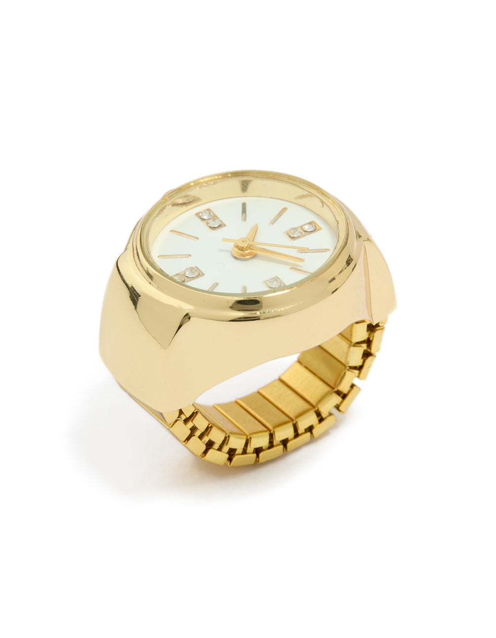 Crafted with gold statement watch ring side detail view