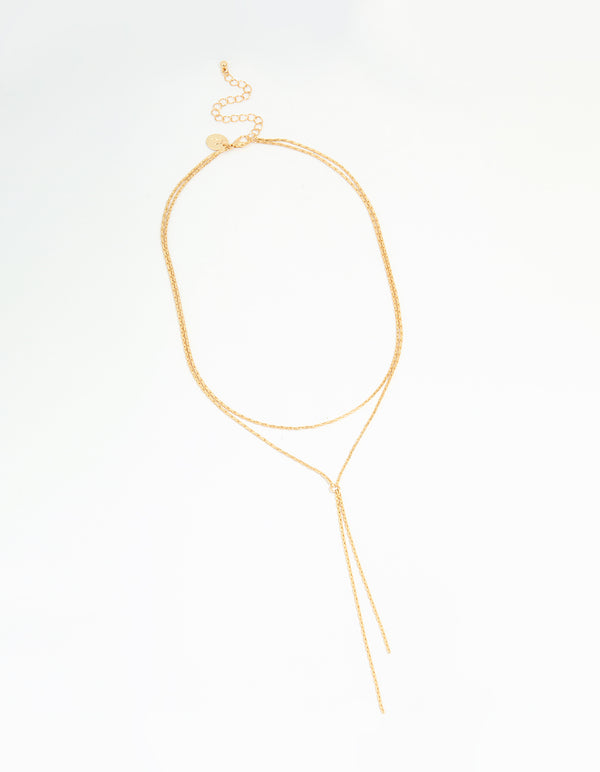 Gold Plated Chain Layered Y- Necklace