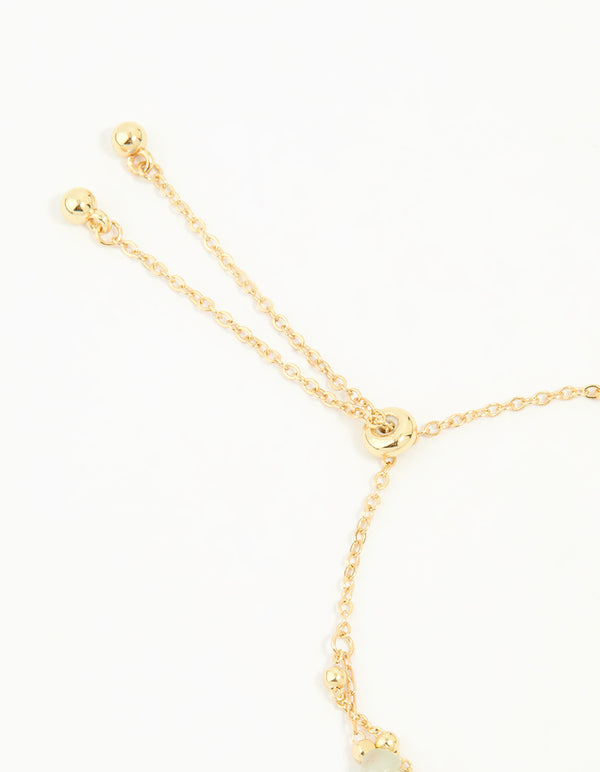 Gold Plated Green Semi Precious Stone Layered Toggle Bracelet