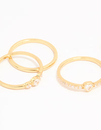 Gold Plated Cubic Zirconia Plain & Heart Stacking Rings 5-Pack - link has visual effect only