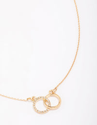 Gold Diamante Double Circle Link Necklace - link has visual effect only