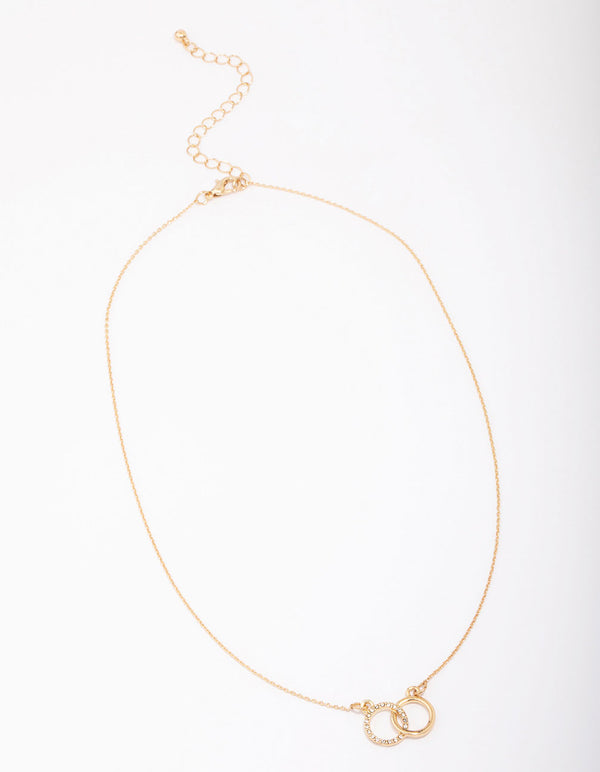 Gold Diamante Double Circle Link Necklace