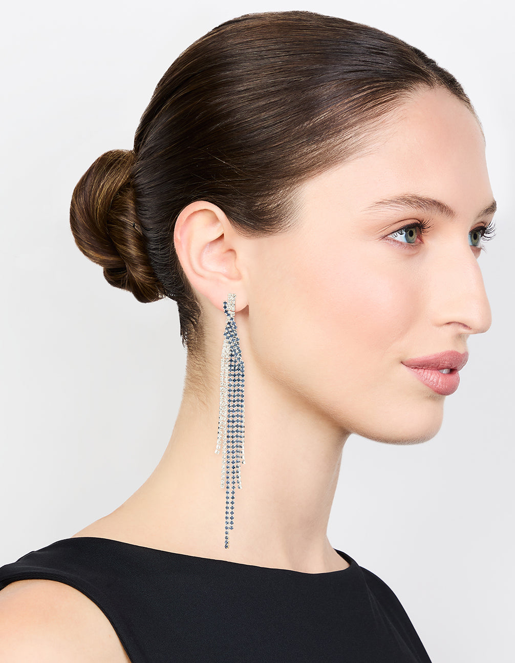 Silver Blue Diamante Twisted Chain Drop Earrings