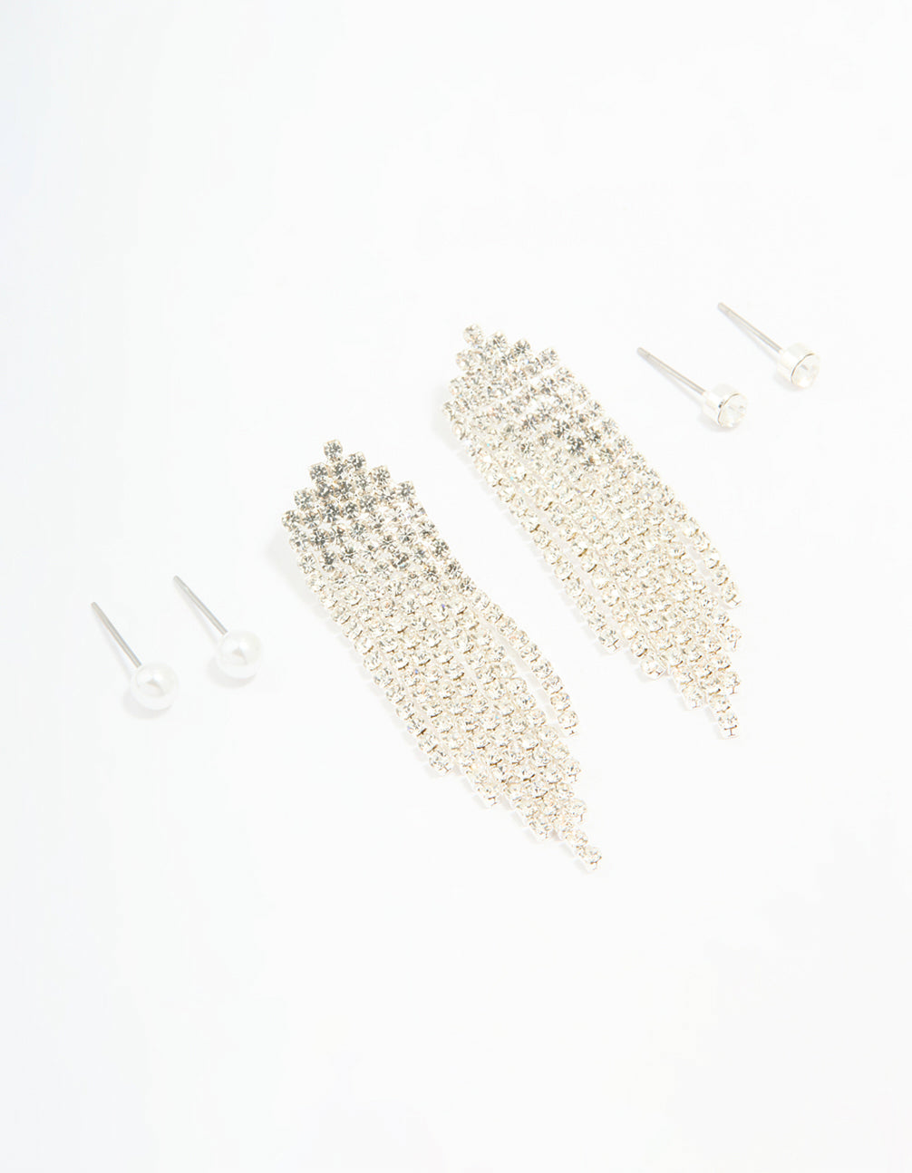 Silver Pearl Stud & Diamante Cupchain Earrings 3-Pack