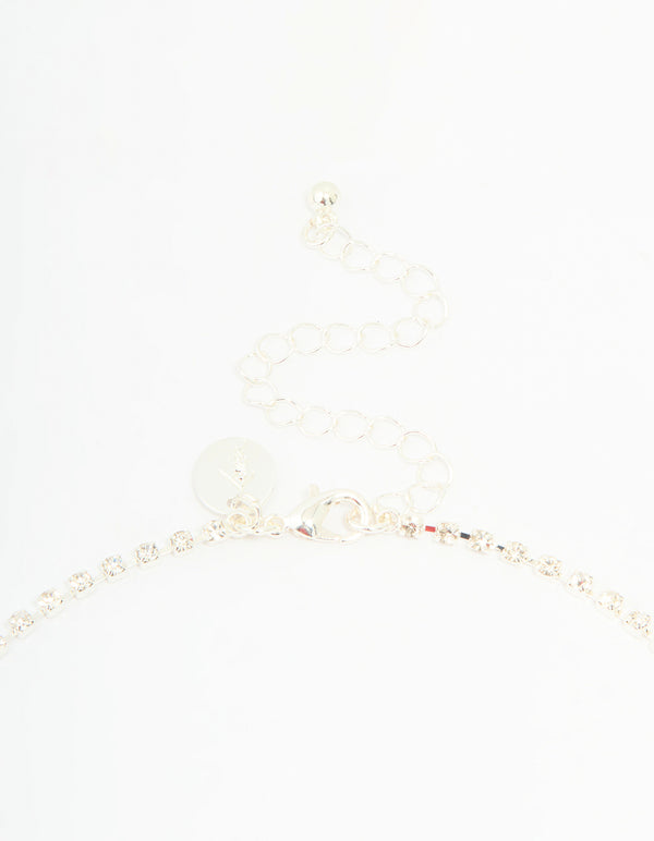 Silver Diamante Thin Pavé Twisted Necklace & Earrings Set