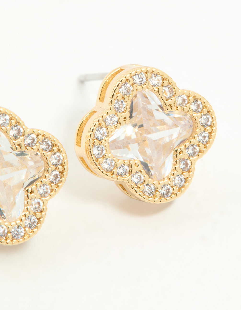 Gold Plated Cubic Zirconia Flower Stud Earrings