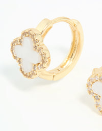 Gold Plated Diamante Mini Flower Huggie Earrings - link has visual effect only