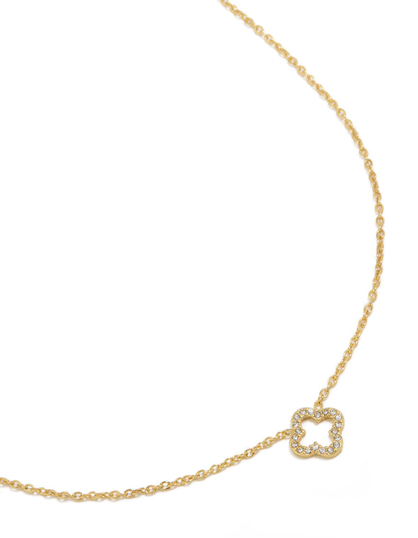 Waterproof Gold Plated Stainless Steel Diamante Flower Outline Necklace