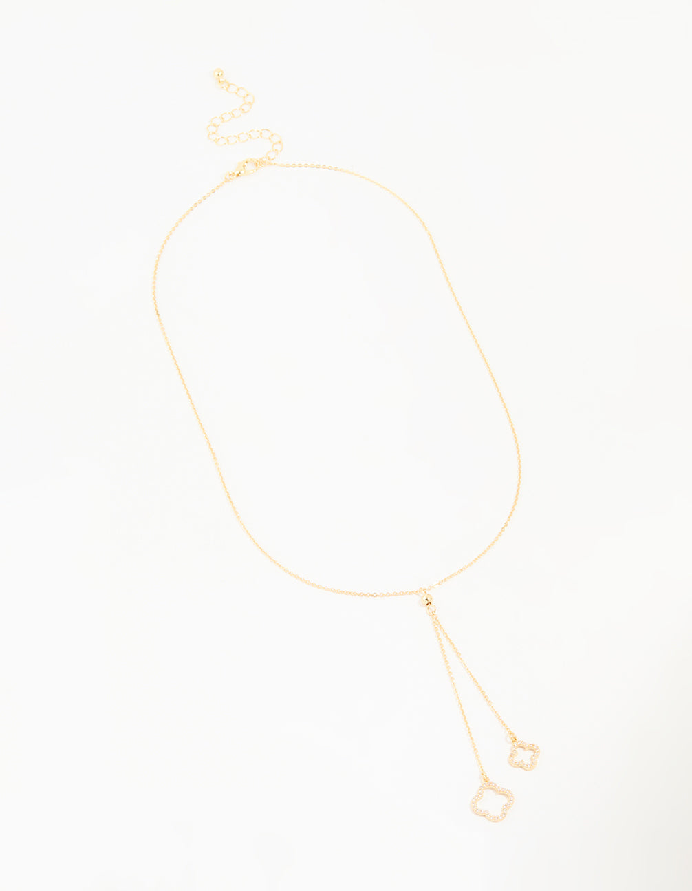 Gold Plated Cubic Zirconia Outline Flower Y-Necklace