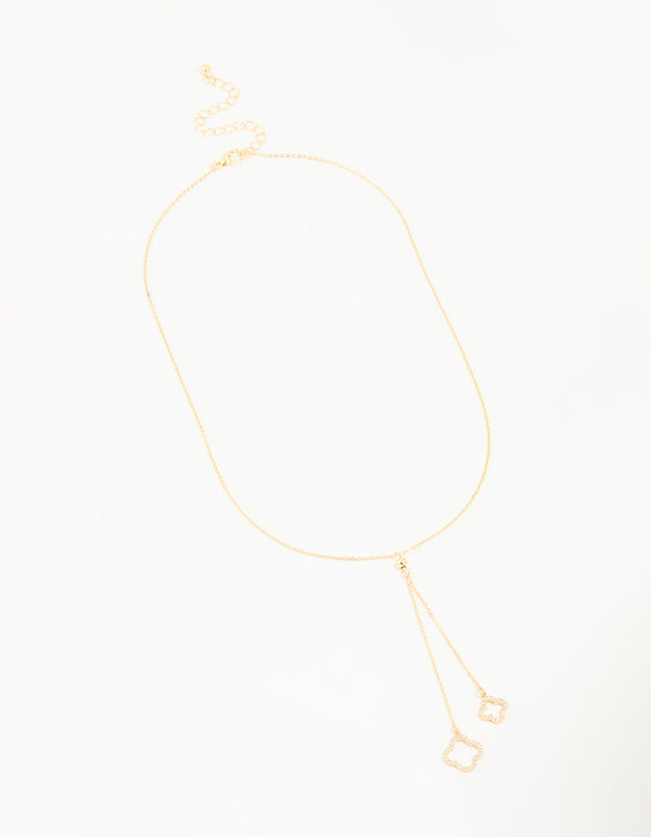 Gold Plated Cubic Zirconia Outline Flower Y-Necklace