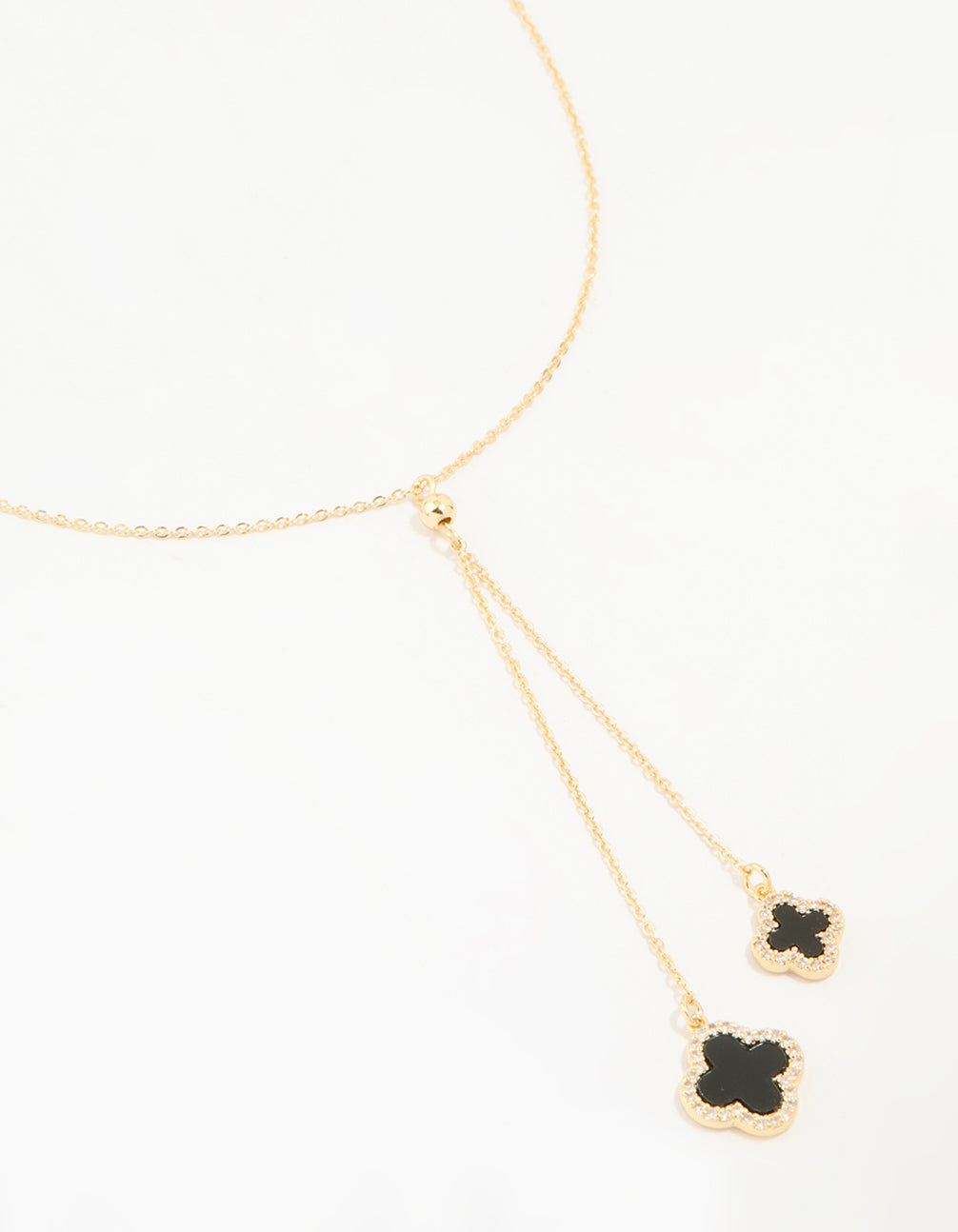 Gold Plated Cubic Zirconia Black Outline Flower Y-Necklace