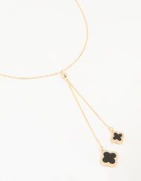 Gold Plated Cubic Zirconia Black Outline Flower Y-Necklace - link has visual effect only