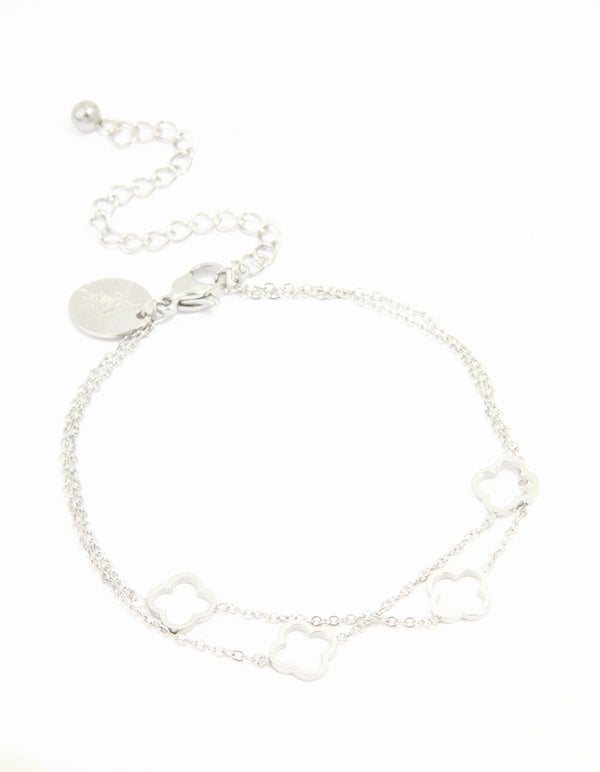 Waterproof Stainless Steel Steel Hollow Flower Layered Bracelet