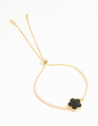 Gold Plated Cubic Zirconia Black Mini Flower Toggle Bracelet - link has visual effect only