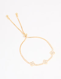 Gold Plated Cubic Zirconia Triple Flower Toggle Bracelet - link has visual effect only