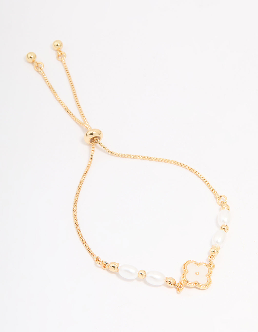 Gold Plated Pearl Flower Toggle Bracelet