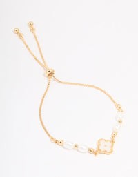 Gold Plated Pearl Flower Toggle Bracelet - link has visual effect only