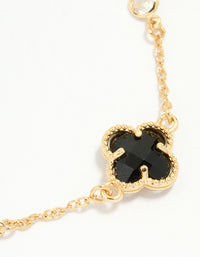 Gold Plated Cubic Zirconia Black Flower Bracelet - link has visual effect only