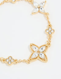 Gold Plated Diamante Mixed Flower Bracelet - link has visual effect only