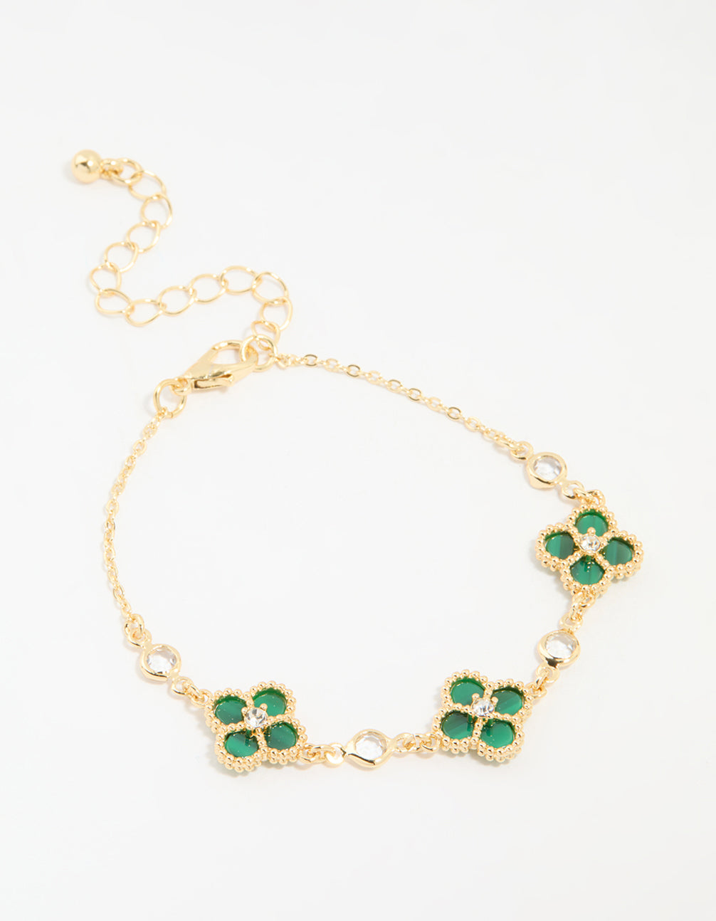 Gold Plated Cubic Zirconia Emerald Flower Bracelet